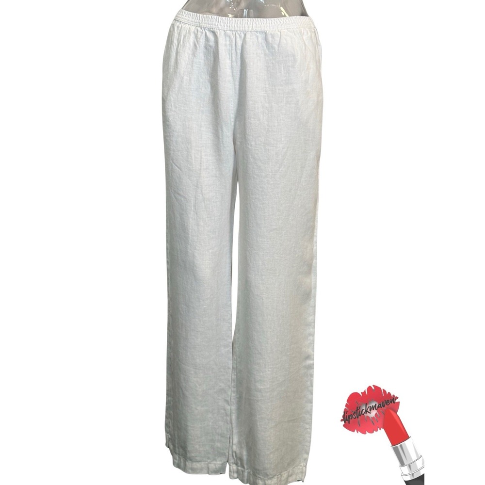 Enza Costa Pants Womens Medium (2) Ivory White 100% Linen Laggenlook